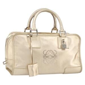 LOEWE Anagram Americana 28 Hand Bag Leather Gold Tone Auth ep12399